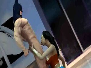 3D-Cartoon: Wonder Woman lutscht einen Schwanz und wird gefickt