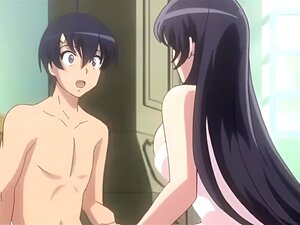 Hentai, busty heißes Mädchen, hilft dem Typen beim Kommen