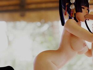 3D-Nyotengu mit athletischem Körper wird von einem riesigen Schwanz