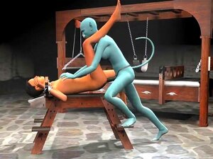 3D-Lesbe wird von einem Alien mit einem Spielzeug gefickt