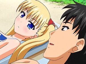 Hentai-Süße reitet am Strand